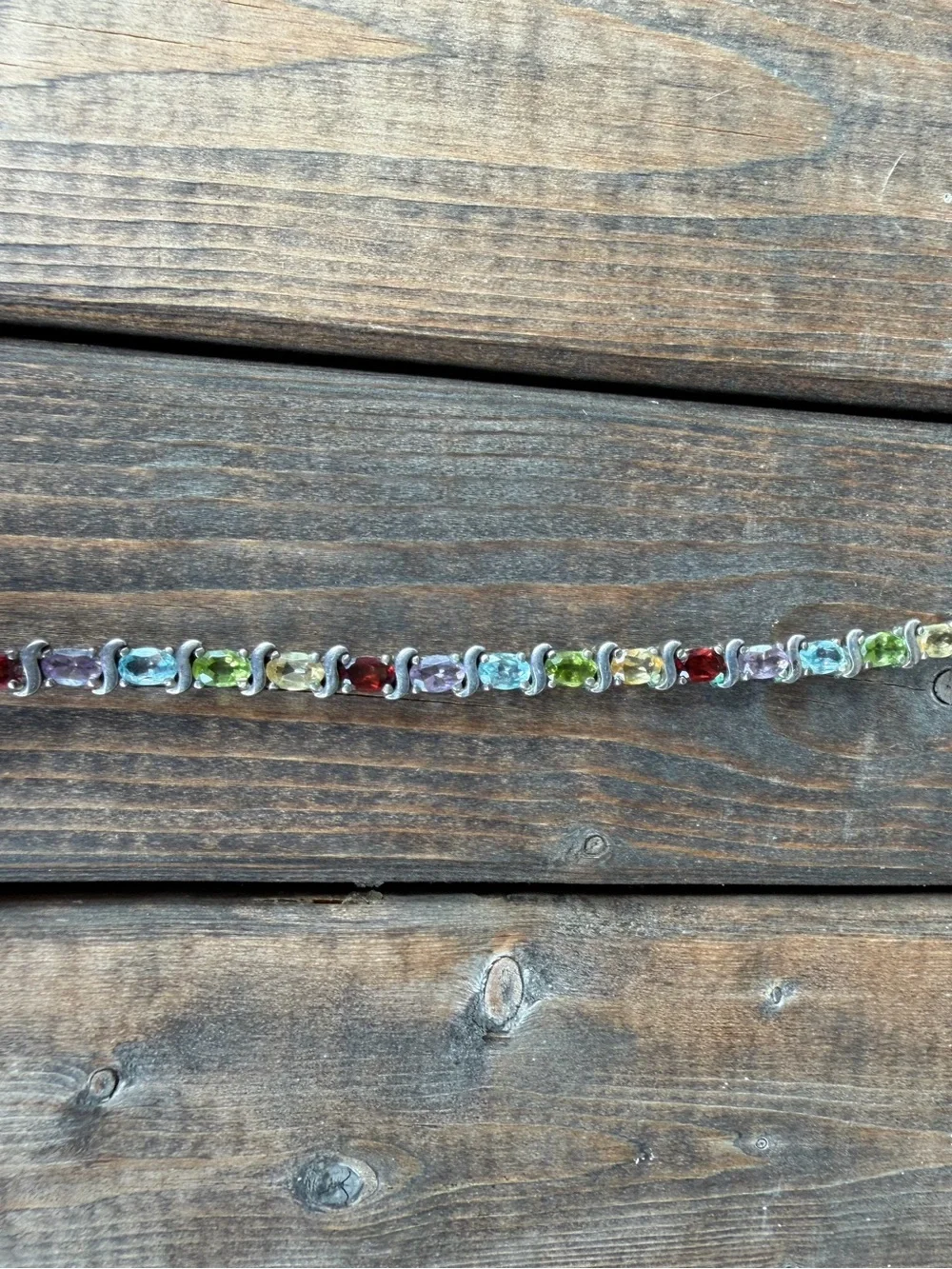 Multicolor Color Tennis Bracelet Sterling Silver Vintage 7”
